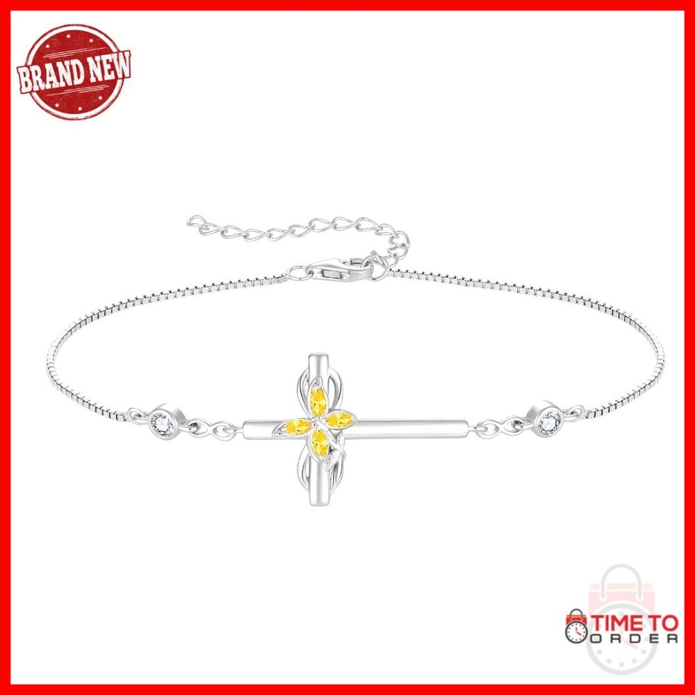 925 Sterling Silver Infinity Butterfly Cross Link Bracelet with Birthstone